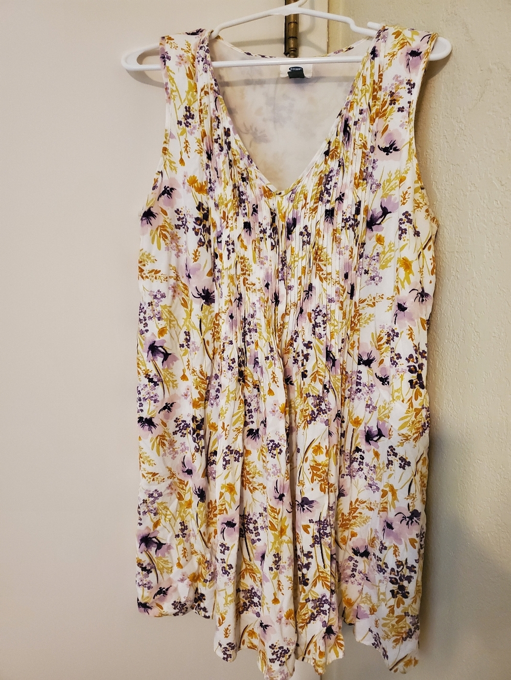 Old Navy White Floral Print Dress with Lavender and Yellow Accents